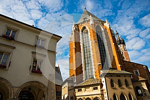 Krakow, Poland: Beautiful buildings in the historical center of Krakow, Market Square, Rynek Glowny