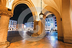 Night view of Main Market Square in Krakow. Krakow is one of the most beautiful city in Poland