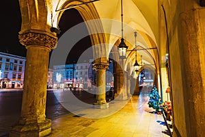 Night view of Main Market Square in Krakow. Krakow is one of the most beautiful city in Poland