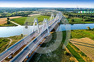 Krakow, Poland. Double cable-stayed bridge over the Vistula riv photo