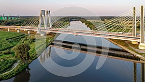 Krakow, Poland. Double cable-stayed bridge over the Vistula river