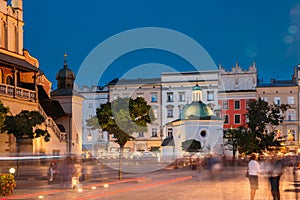 Krakow, Poland. Evening Night View Of Church Of St. Adalbert Or