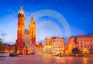 Krakow, Poland. Gothic historic charm shine at Cracovia\'s night scene