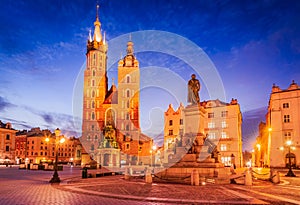 Krakow, Poland - Gothic historical Ryenek Square, Cracovia\'s night scene photo