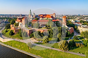 Krakow aerial skyline with Wawel Castle and Cathedral