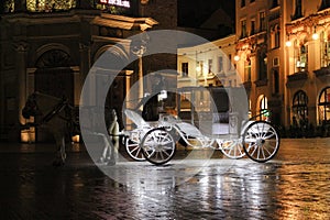 Krakow, Poland - July 03, 2016: View Of The Main Square And Krakow Cloth Hall In The Night