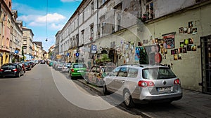 Wall art on JÃÂ³zefa Street in the Jewish Quarter, Kazimierz, Krakow, Poland