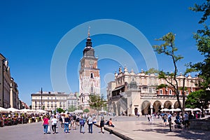 KRAKOW, POLAND - JUNE, 2017: Town Hall Tower is one of the main focal points of the Main Market Square in the Old Town