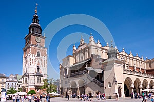 KRAKOW, POLAND - JUNE, 2017: Town Hall Tower is one of the main focal points of the Main Market Square in the Old Town