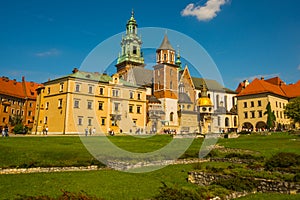 KRAKOW, POLAND: Lots of tourists visiting famous historical complex of Wawel Royal Castle and Cathedral in Krakow
