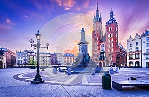 Krakow, Poland - Medieval Ryenek Square with the Cathedral