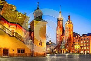 Krakow, Poland - Medieval Ryenek Square, Cloth Hall and Cathedral photo