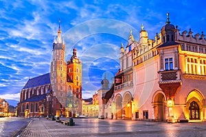 Krakow, Poland - Medieval Ryenek Square, Cloth Hall and Cathedral