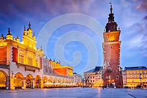 Krakow, Poland - Medieval Ryenek Square with Town Hall Tower photo