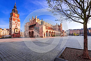 Krakow, Poland - Medieval Ryenek Square with the Town Hall Tower photo