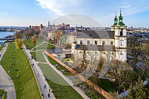 Poland. Krakow skyline with Skalka, Wawel and Vistula photo