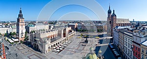 Krakow, Poland. Old city wide panorama with main monuments