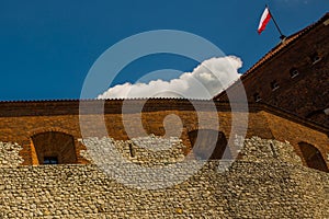 KRAKOW, POLAND: Texture of stone on the fortress wall. The famous old complex of Wawel Royal Castle