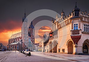 Krakow, Poland - Medieval Ryenek Square with the Cathedral, Cloth Hall and Town Hall Tower photo