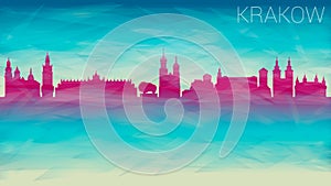 Krakow Polonia City Skyline Vector Silhouette. Broken Glass Abstract  Textured. Banner Background Colorful Shape Composition. photo