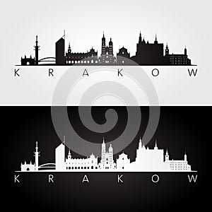 Krakow skyline and landmarks silhouette photo