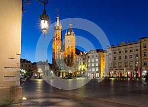 Krakow. St. Mary's Church and market square at dawn.