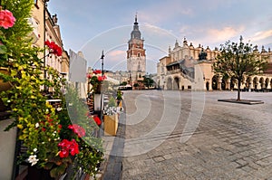 Krakow town hall tower in summer morning