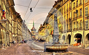 Kramgasse street in the Old City of Bern - UNESCO site