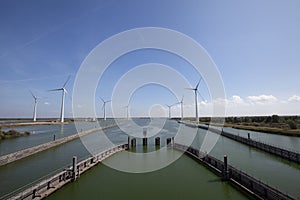 Krammersluizen lake krammer. Drone photograpy from the delta works in Zeeland in the Netherlands