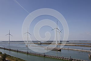 Krammersluizen lake krammer. Drone photograpy from the delta works in Zeeland in the Netherlands