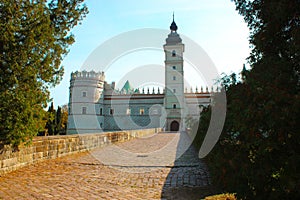Krasiczyn, Poland. View of the bridge in front of the old castle