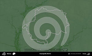 Krasnapollie District outlined, Belarus. Physical