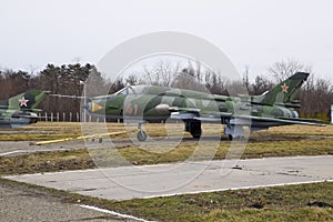 airfield of the fighter aviation. Planes are parked. photo