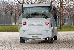 Krasnodar, Russia - March 22 2021: Electric street vehicle with zero emission stands near the wall.