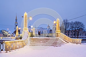 The Krasnogvardeysky bridge at the confluence of the Griboyedov and Kryukov Canals near the St. Nicholas Cathedral in