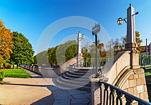 Krasnogvardeysky bridge over the Griboyedov canal. Saint-Petersburg.