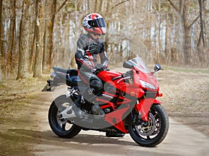 KRASNOYARSK, RUSSIA - April 21, 2018: Beautiful motorcyclist in