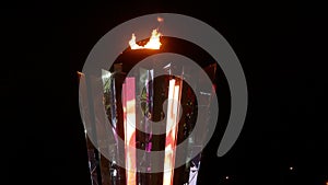 KRASNOYARSK, RUSSIA - MARCH 11, 2019: fire of universiade in the dark