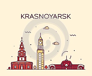 Krasnoyarsk skyline Krai Russia vector line style photo