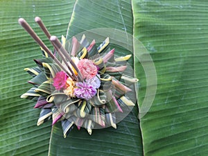 Krathong fabrication of natural materials for Loy Kratong Festival.