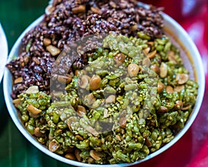 Krayasart rice, bean, sesame, and sugar cooked into a sticky pa