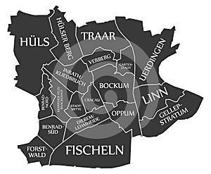 Krefeld city map Germany DE labelled black illustration