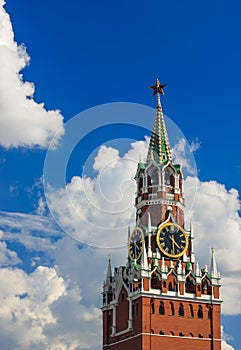 Kremlin on blue sky with lush magnificent clouds