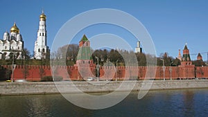 Kremlin churches and towers view from the left bank Moscow river, Russia, Europe