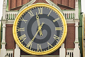 The Kremlin Clock Kremlin Chimes , close-up. Spasskaya Tower. Moscow. Russia
