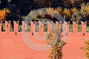 Kremlin red brick wall fragment, Moscow, Russia