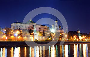 Kremlin from river at night in Moscow