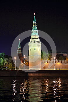 Kremlin from river at night in Moscow