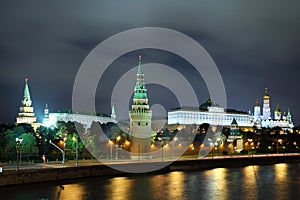 Kremlin from river at night in Moscow