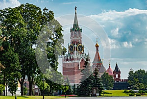 Kremlin Spasskaya tower, Moscow, Russia during a great summer day